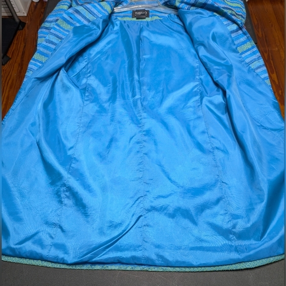 Clio 2 Piece Stylish Blue Striped Women's Button Down Coat And Dress Set Size 14 - Picture 8 of 16